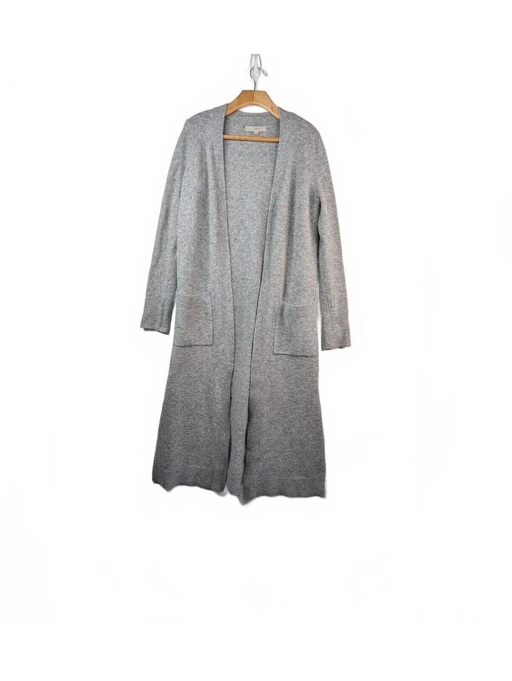 LOFT Heather Gray Open-Front Duster Cardigan with Speckled Detail, Size Small
